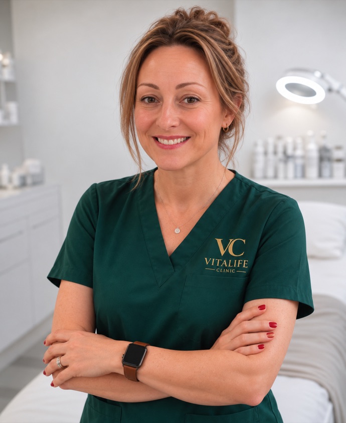 Zoe-Louise, founder of Vitalife Clinic, in the clinic